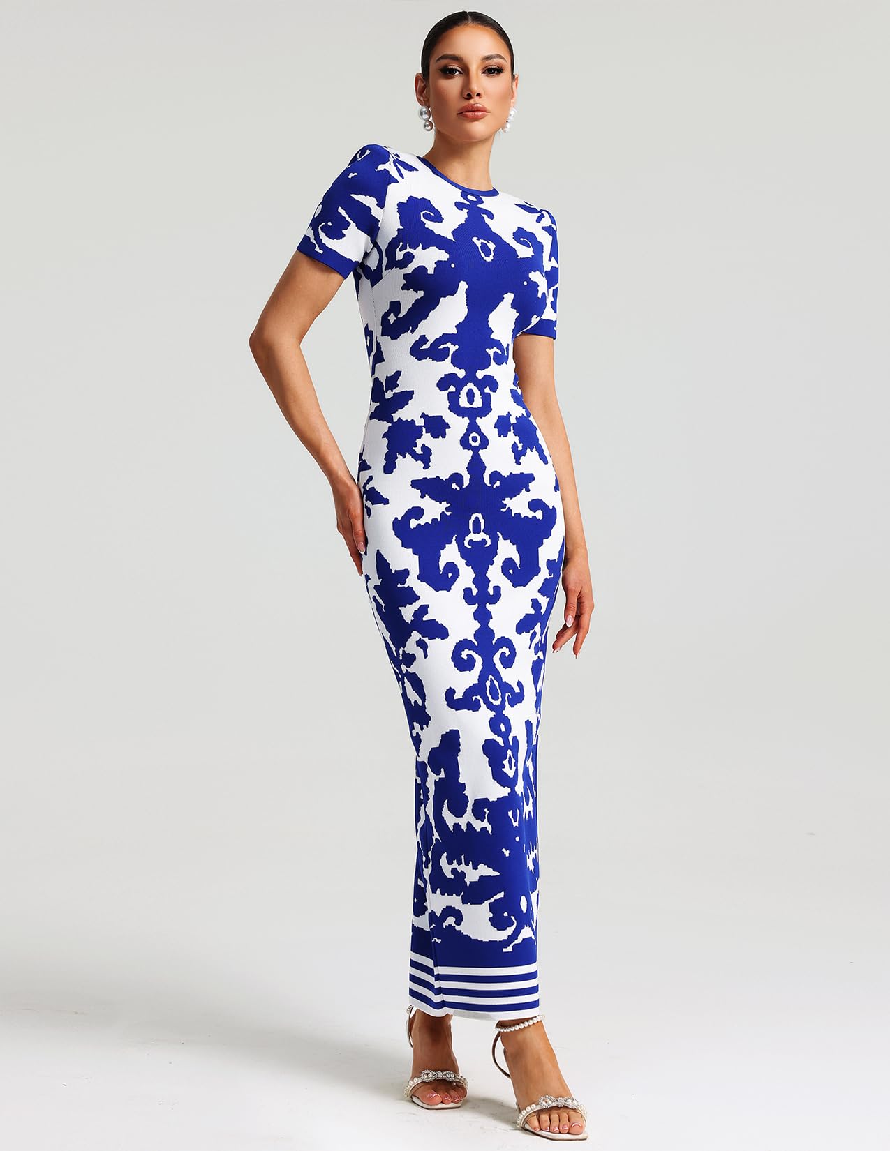 Foto 2 | Vestido Largo Ajustado Bella Barnett Con Vendaje De Jacquard Azul - Venta Internacional.