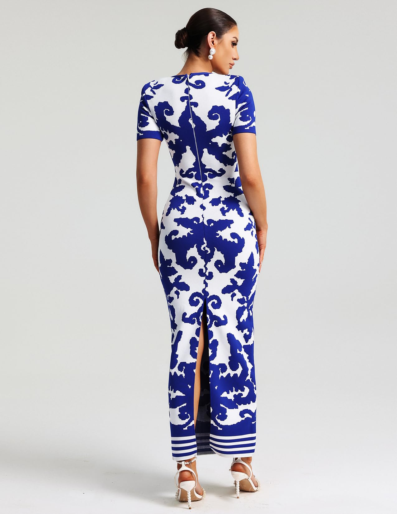 Foto 4 pulgar | Vestido Largo Ajustado Bella Barnett Con Vendaje De Jacquard Azul - Venta Internacional.