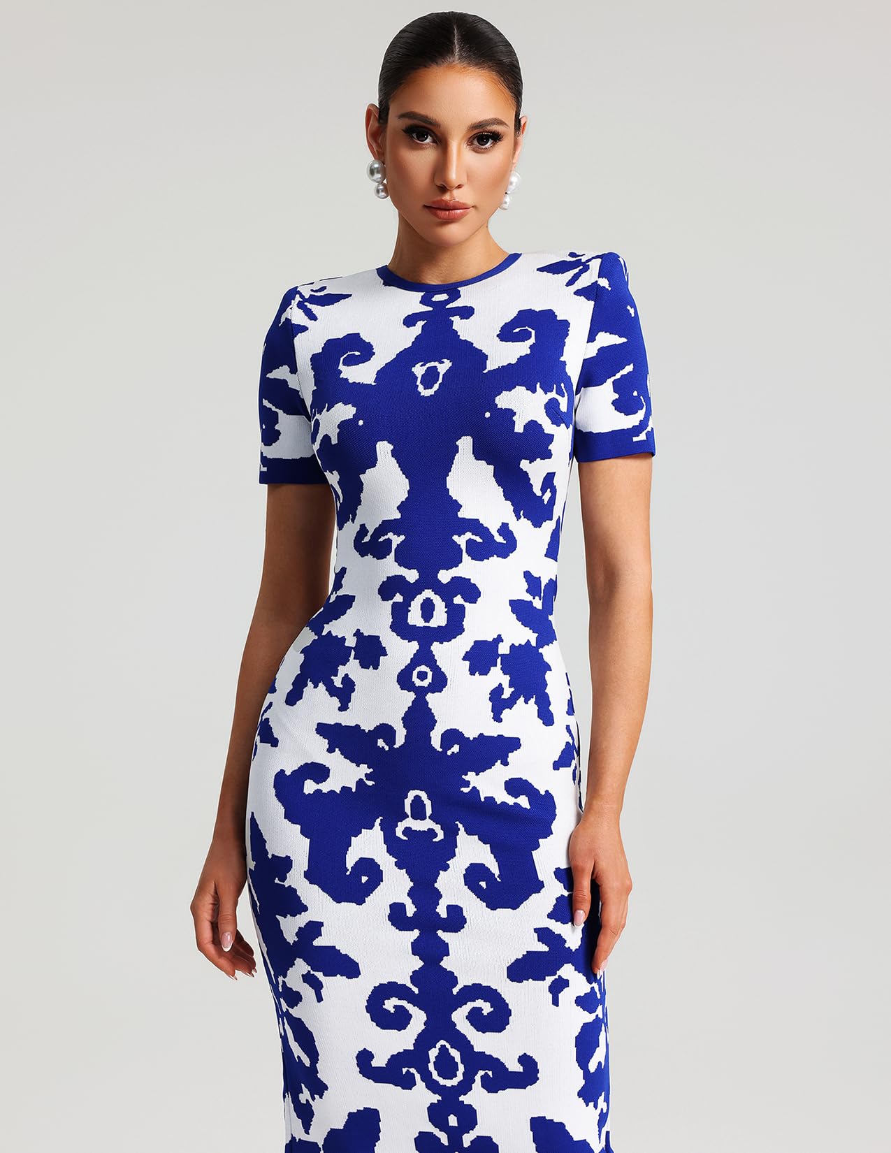 Foto 5 pulgar | Vestido Largo Ajustado Bella Barnett Con Vendaje De Jacquard Azul - Venta Internacional.