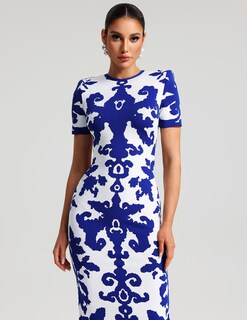 Foto 4 | Vestido Largo Ajustado Bella Barnett Con Vendaje De Jacquard Azul - Venta Internacional.