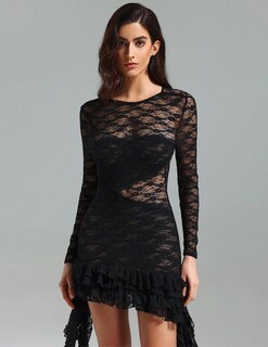 Foto 3 | Vestido De Encaje A La Moda Bella Barnett, Sexy, Transparente, Negro - Venta Internacional.