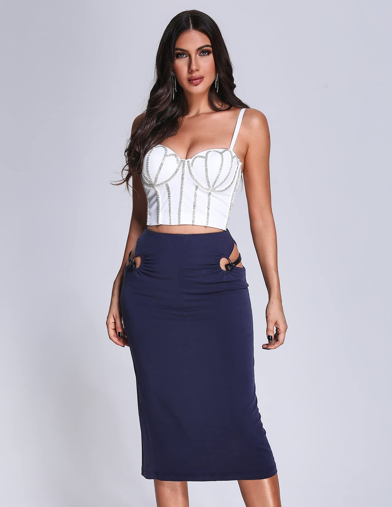 Foto 3 | Falda Midi Bella Barnett Estilo Azul Oscuro Con Recorte De Estilo Azul Oscuro Para Mujer - Venta Internacional.