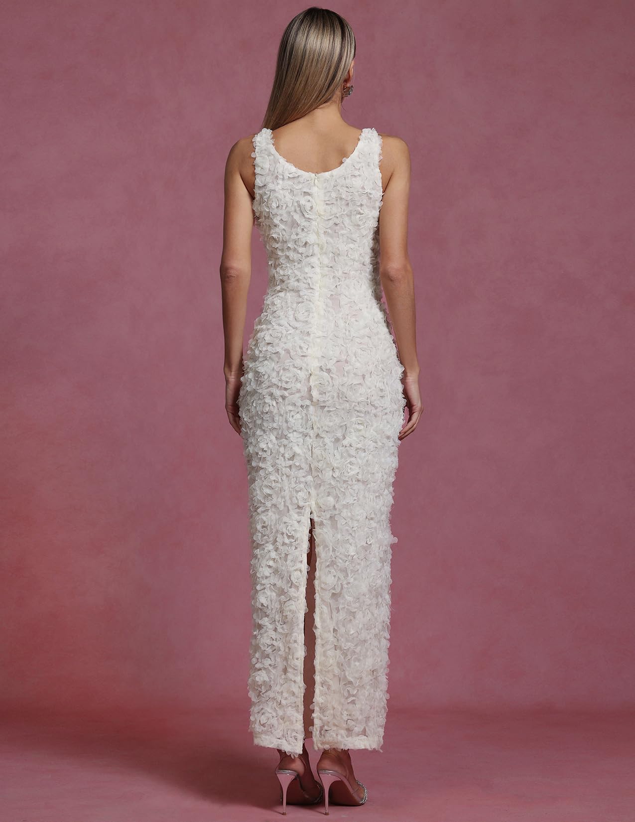 Foto 4 pulgar | Vestido De Noche Bella Barnett Exquisito Maxi Blanco Con Cuello En V - Venta Internacional.