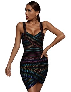 Foto 1 | Vestido Ajustado Bella Barnett Con Vendaje Arcoíris Y Tirantes Finos - Venta Internacional.
