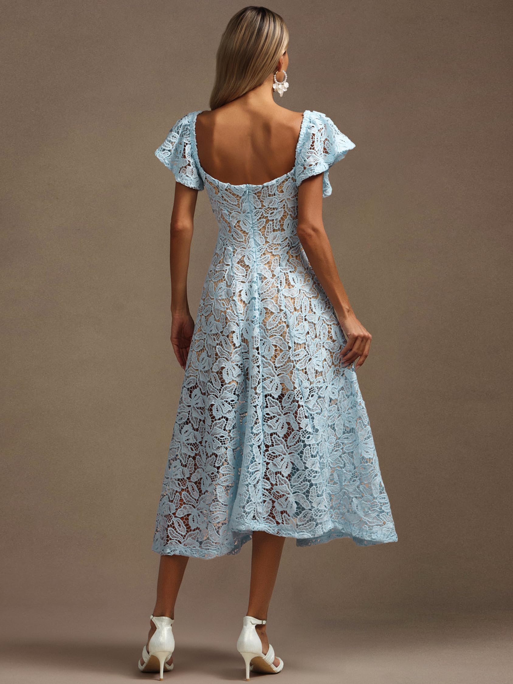Foto 5 pulgar | Vestido Tsukko Azul Con Cuello En V Y Volantes, Flores Y Encaje Maxi Para Mujer - Venta Internacional.