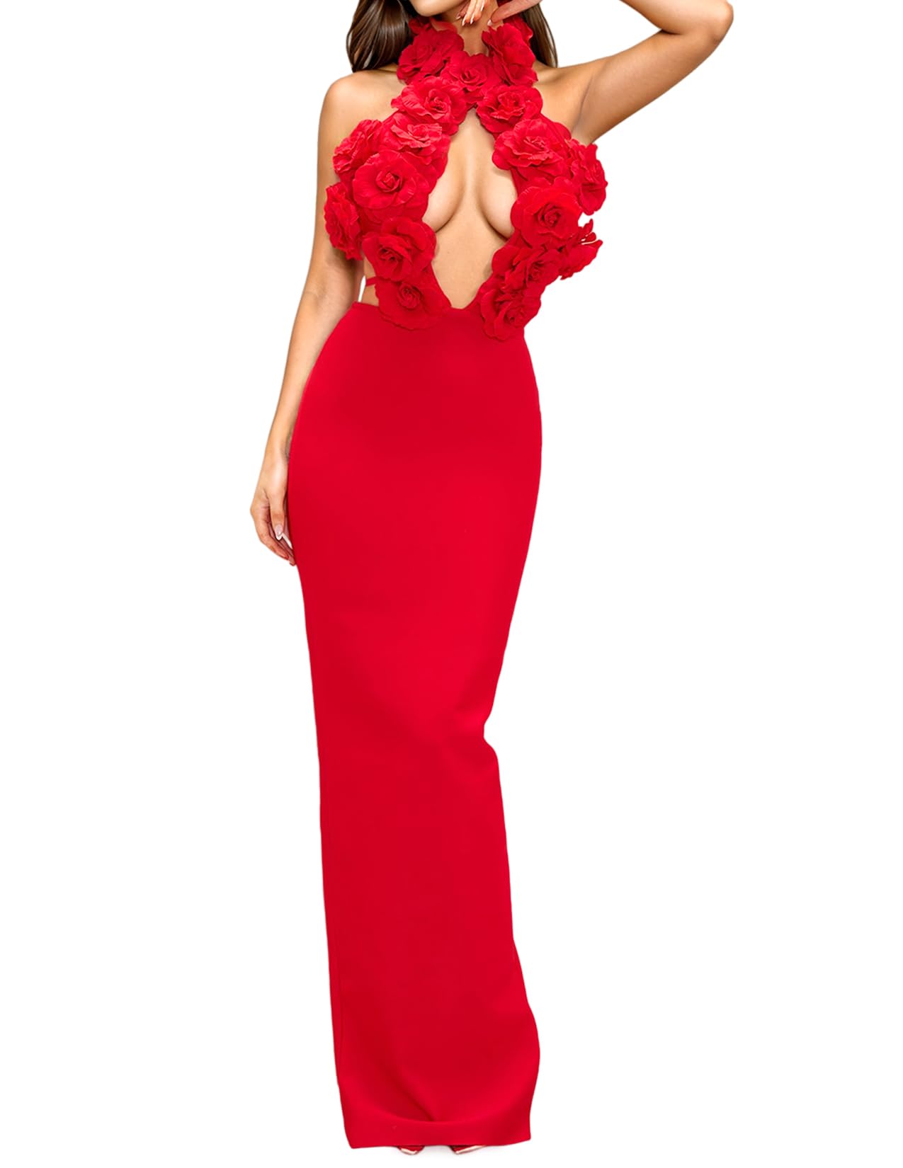 Foto 1 | Vestido De Noche Bella Barnett Con Estampado Floral Rojo, Corte Ajustado - Venta Internacional.