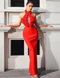 Foto 2 | Vestido De Noche Bella Barnett Con Estampado Floral Rojo, Corte Ajustado - Venta Internacional.