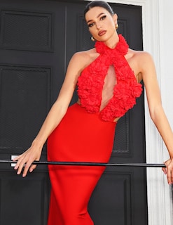 Foto 5 | Vestido De Noche Bella Barnett Con Estampado Floral Rojo, Corte Ajustado - Venta Internacional.