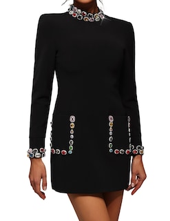 Foto 1 | Vestido De Cóctel Tsukko Mini Negro De Manga Larga Con Strass - Venta Internacional.