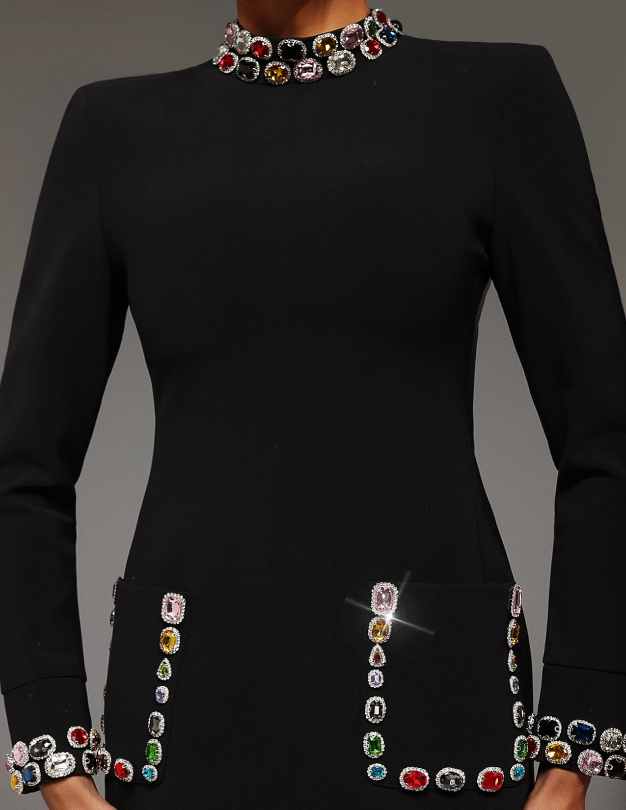 Foto 6 pulgar | Vestido De Cóctel Tsukko Mini Negro De Manga Larga Con Strass - Venta Internacional.