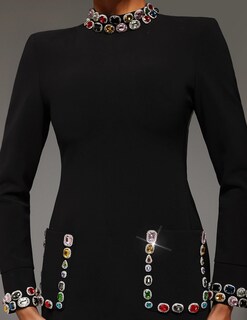Foto 5 | Vestido De Cóctel Tsukko Mini Negro De Manga Larga Con Strass - Venta Internacional.