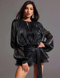 Foto 2 | Vestido De Verano Tsukko Con Dobladillo Con Volantes Y Manga Larga Con Cinturón Blanco Y Negro - Venta Internacional.