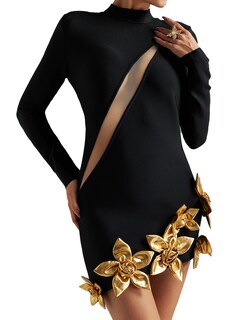 Foto 1 | Vestido Bella Barnett Con Vendaje Recortado Con Flores 3d De Manga Larga - Venta Internacional.