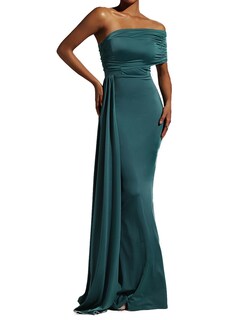 Foto 1 | Vestido Largo Bella Barnett Verde Con Un Solo Hombro Y Espalda Fruncida - Venta Internacional.