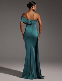 Foto 3 | Vestido Largo Bella Barnett Verde Con Un Solo Hombro Y Espalda Fruncida - Venta Internacional.