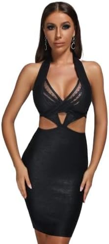 Foto 2 pulgar | Vestido Vendado Bella Barnett, Sexy, Halter, Con Recorte En La Espalda, Negro - Venta Internacional.