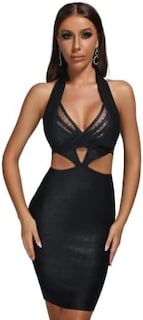 Foto 1 | Vestido Vendado Bella Barnett, Sexy, Halter, Con Recorte En La Espalda, Negro - Venta Internacional.