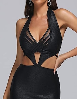 Foto 3 | Vestido Vendado Bella Barnett, Sexy, Halter, Con Recorte En La Espalda, Negro - Venta Internacional.