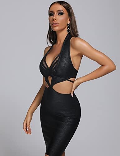 Foto 5 pulgar | Vestido Vendado Bella Barnett, Sexy, Halter, Con Recorte En La Espalda, Negro - Venta Internacional.