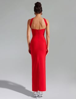 Foto 4 | Vestido Largo Bella Barnett Con Vendaje Rojo Liso, Vintage, Sin Tirantes - Venta Internacional.