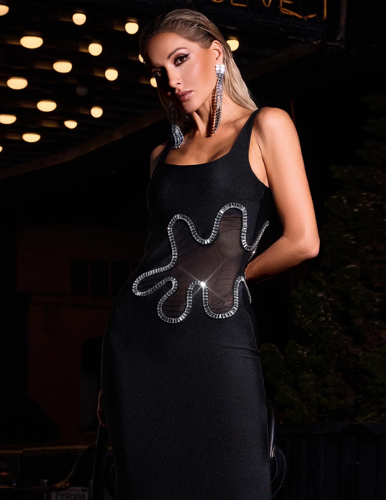Foto 5 pulgar | Vestido Bella Barnett, Vendaje De Malla Con Tirantes Finos, Negro - Venta Internacional.