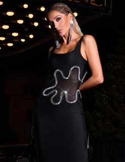 Foto 4 | Vestido Bella Barnett, Vendaje De Malla Con Tirantes Finos, Negro - Venta Internacional.