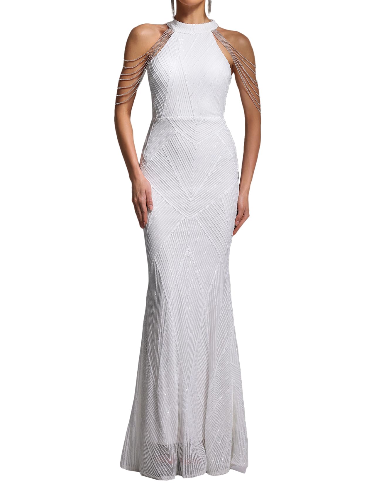 Foto 2 pulgar | Vestido Bella Barnett Fabuloso Blanco Con Cuello Alto Hoco Sin Mangas - Venta Internacional.