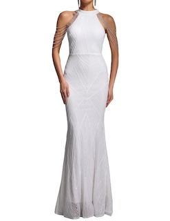 Foto 1 | Vestido Bella Barnett Fabuloso Blanco Con Cuello Alto Hoco Sin Mangas - Venta Internacional.