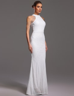 Foto 2 | Vestido Bella Barnett Fabuloso Blanco Con Cuello Alto Hoco Sin Mangas - Venta Internacional.