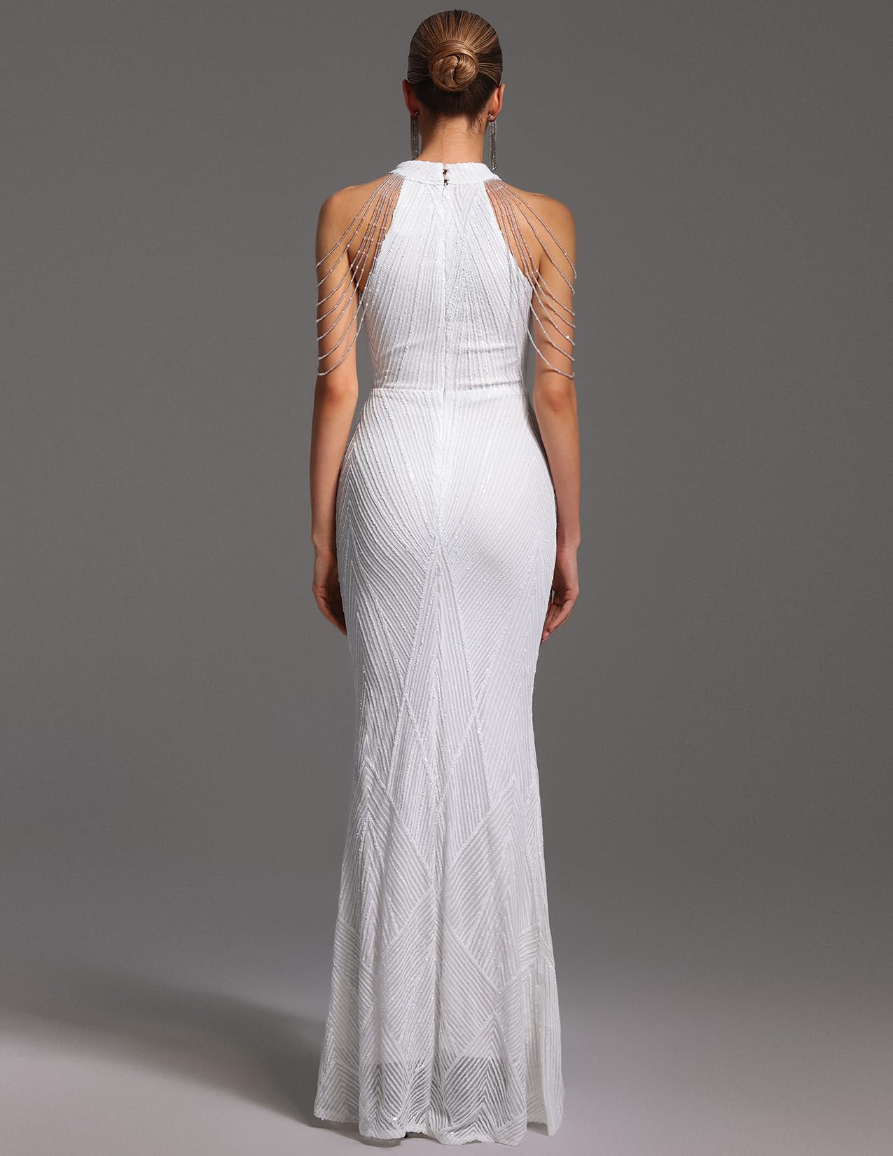 Foto 4 pulgar | Vestido Bella Barnett Fabuloso Blanco Con Cuello Alto Hoco Sin Mangas - Venta Internacional.