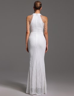 Foto 3 | Vestido Bella Barnett Fabuloso Blanco Con Cuello Alto Hoco Sin Mangas - Venta Internacional.