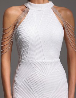 Foto 5 | Vestido Bella Barnett Fabuloso Blanco Con Cuello Alto Hoco Sin Mangas - Venta Internacional.