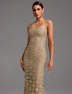 Foto 4 | Vestido Largo Ajustado Bella Barnett Beige Con Abertura Alta Y Abertura Alta - Venta Internacional.
