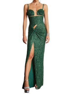 Foto 1 | Vestido Bella Barnett Con Lentejuelas En Forma De Flor Y Abertura Torcida, Corsé, Verde - Venta Internacional.