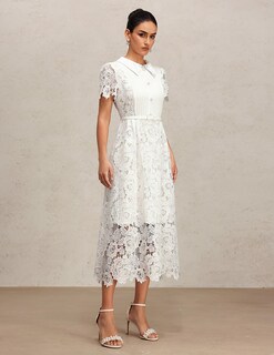Foto 2 | Vestido Tsukko Elegante De Encaje De Manga Corta Con Cuello Blanco - Venta Internacional.