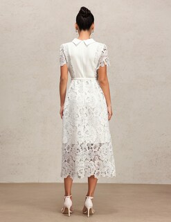 Foto 3 | Vestido Tsukko Elegante De Encaje De Manga Corta Con Cuello Blanco - Venta Internacional.