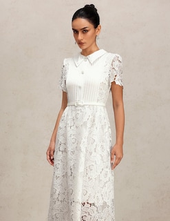 Foto 4 | Vestido Tsukko Elegante De Encaje De Manga Corta Con Cuello Blanco - Venta Internacional.