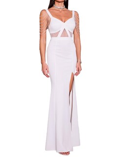 Foto 1 | Vestido Bella Barnett Maxi Blanco Con Cadena De Corsé Con Abertura Alta - Venta Internacional.