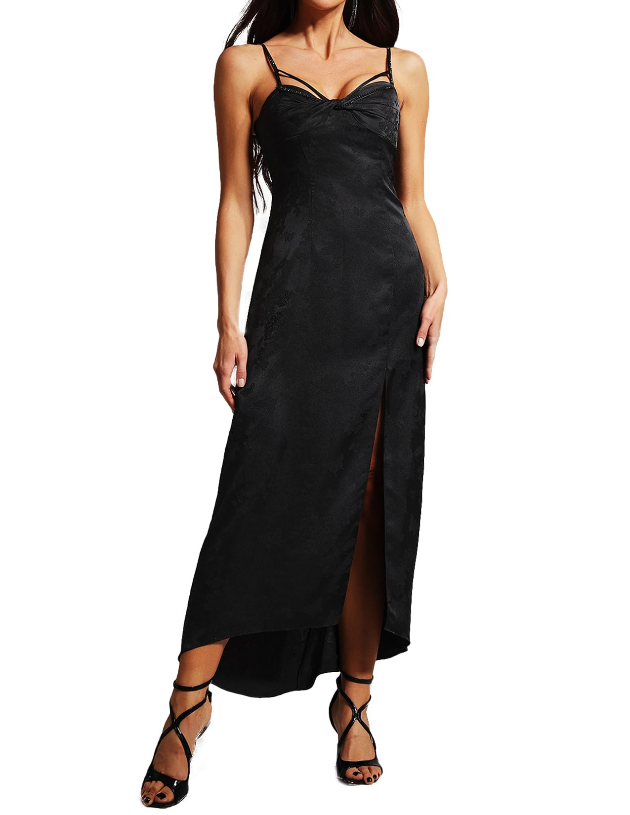 Foto 2 pulgar | Vestido Lencero Tsukko Bordado A Media Pierna Con Lentejuelas Negras Para Mujer - Venta Internacional.
