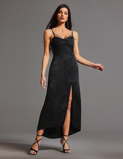 Foto 3 | Vestido Lencero Tsukko Bordado A Media Pierna Con Lentejuelas Negras Para Mujer - Venta Internacional.
