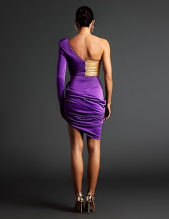Foto 2 | Vestido Bodycon Fruncido De Punto Con Retazos Bella Barnett, Morado - Venta Internacional.