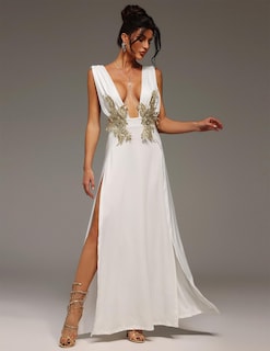Foto 2 | Vestido De Fiesta Bella Barnett, Deslumbrante Lentejuelas Doradas, Abertura Alta En V - Venta Internacional.