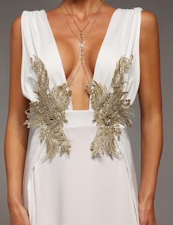 Foto 5 | Vestido De Fiesta Bella Barnett, Deslumbrante Lentejuelas Doradas, Abertura Alta En V - Venta Internacional.