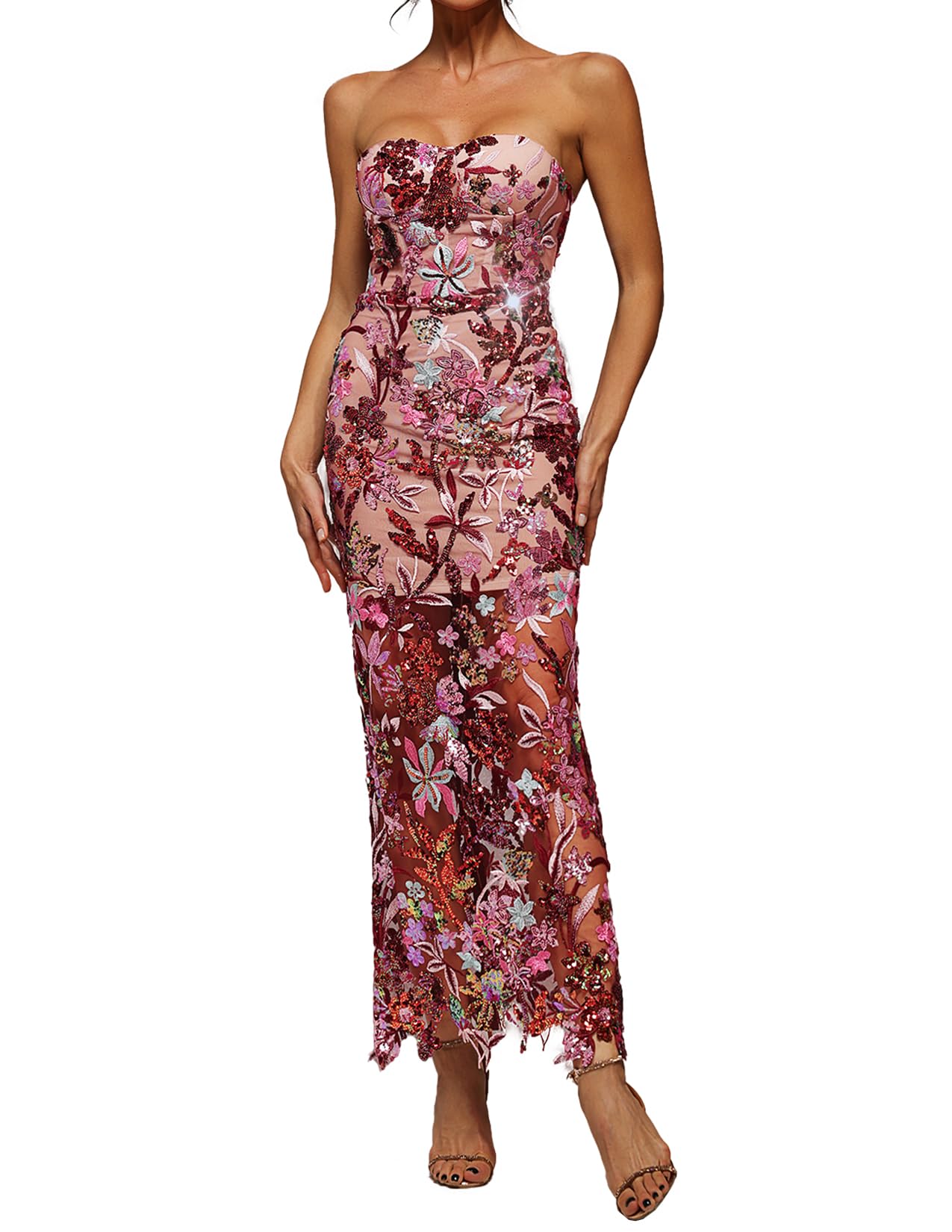 Foto 2 pulgar | Vestido Tsukko Maxi Rosa de Lentejuelas sin Tirantes - Venta Internacional