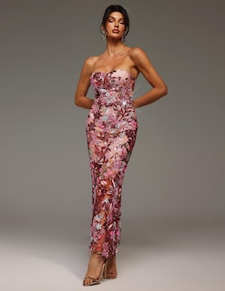 Foto 3 | Vestido Tsukko Maxi Rosa de Lentejuelas sin Tirantes - Venta Internacional