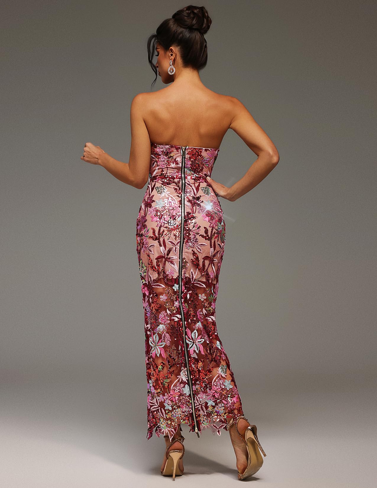 Foto 5 pulgar | Vestido Tsukko Maxi Rosa de Lentejuelas sin Tirantes - Venta Internacional