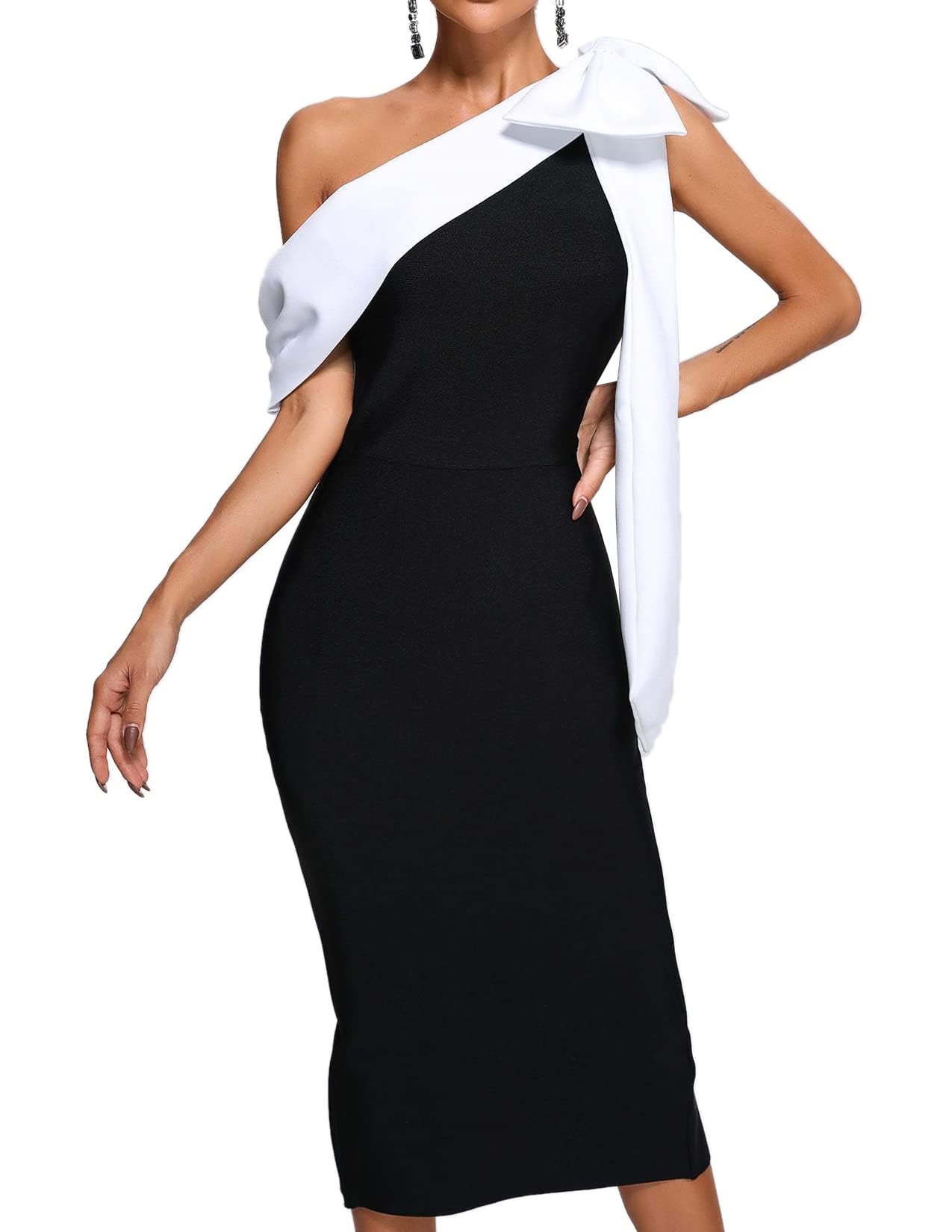 Foto 2 pulgar | Vestido Bella Barnett Con Vendaje Midi, Sexy, Sin Espalda Y Un Solo Hombro - Venta Internacional.