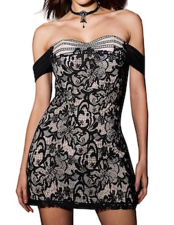 Foto 1 | Vestido Bella Barnett Mini De Encaje Negro Con Hombros Descubiertos Para Mujer - Venta Internacional.