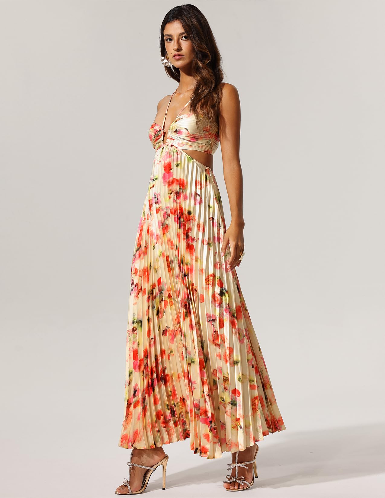 Foto 2 | Vestido Tsukko, Atractivo, Halter, Plisado, Con Estampado Floral, Para Playa - Venta Internacional.
