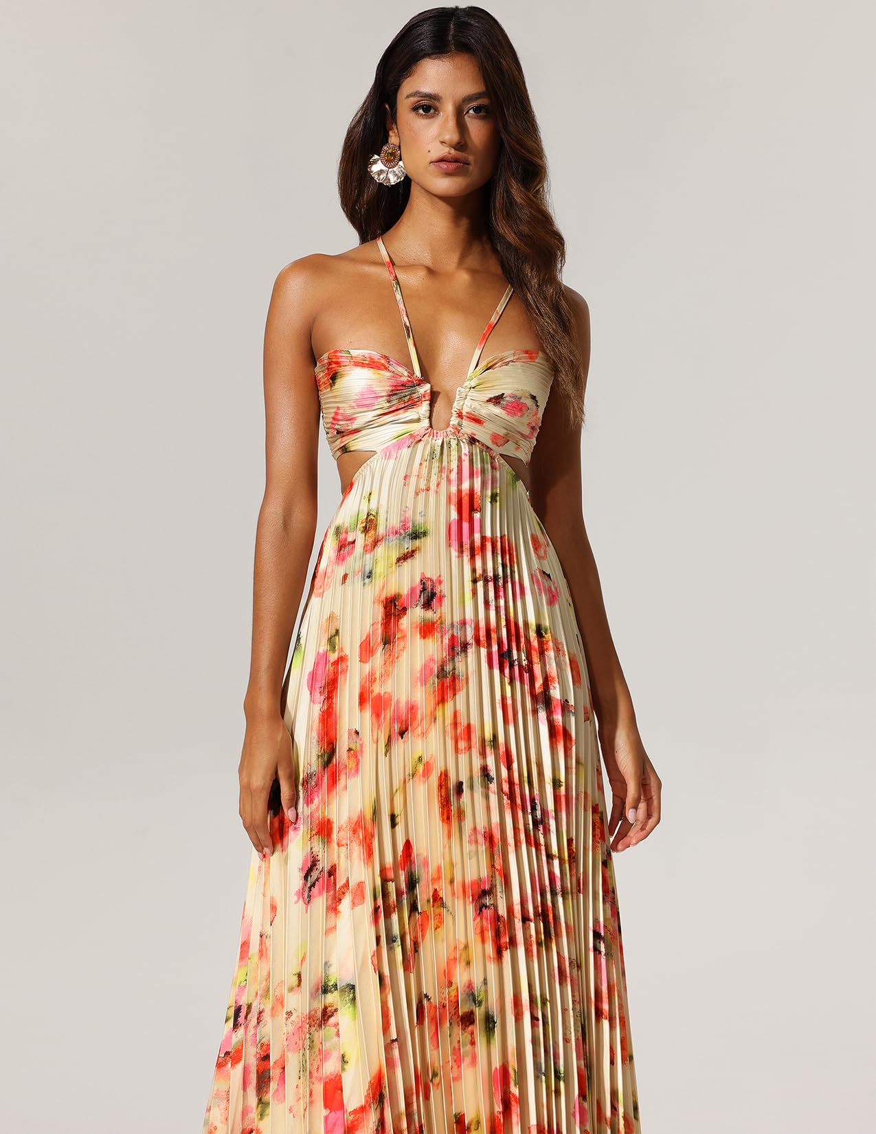 Foto 5 pulgar | Vestido Tsukko, Atractivo, Halter, Plisado, Con Estampado Floral, Para Playa - Venta Internacional.